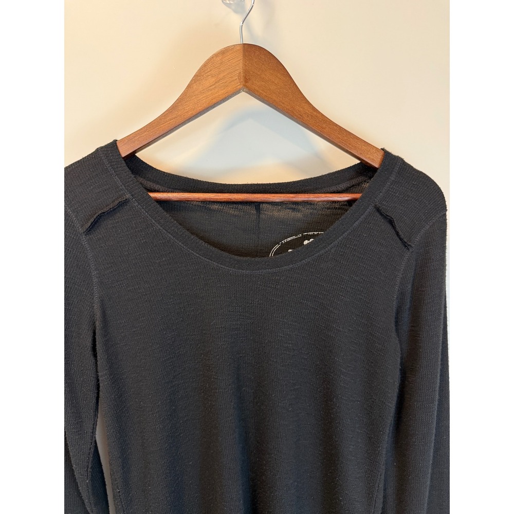 Black Y2K Long Sleeve Stretch Ribbed Layering Slub Ribbed T Shirt Size L Poof